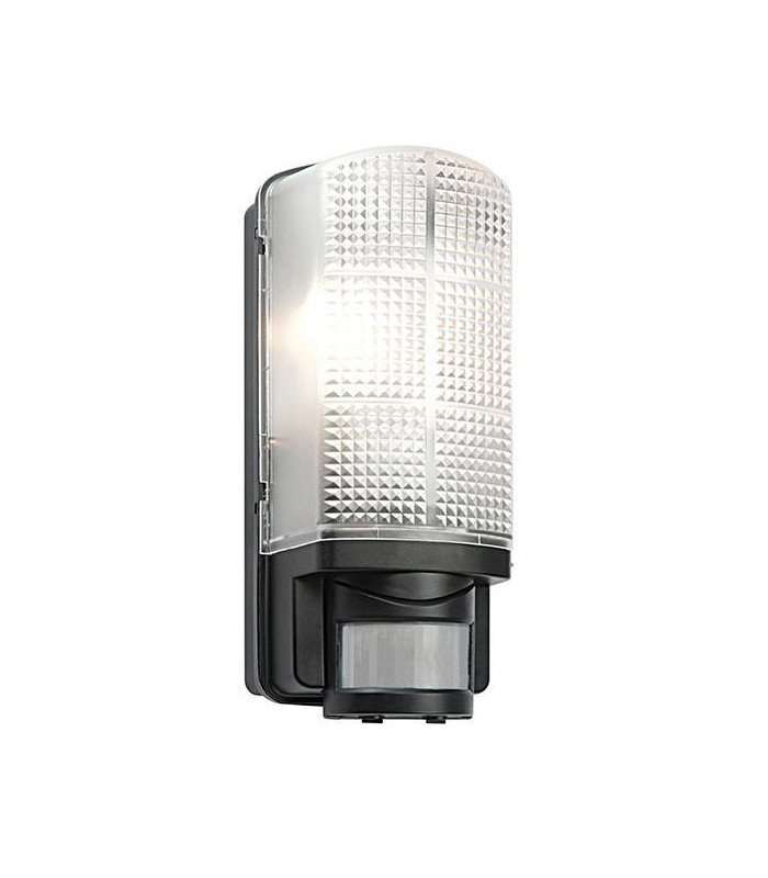 1 Light Outdoor PIR Wall Light Frosted, Black IP44, E27