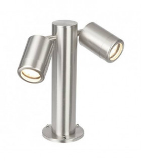 2 Light Outdoor Coastal Bollard Post Marine Grade Brushed Stainless Steel, Glass IP65, GU10