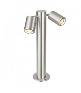 2 Light Outdoor Coastal Bollard Post Marine Grade Brushed Stainless Steel, Glass IP65, GU10