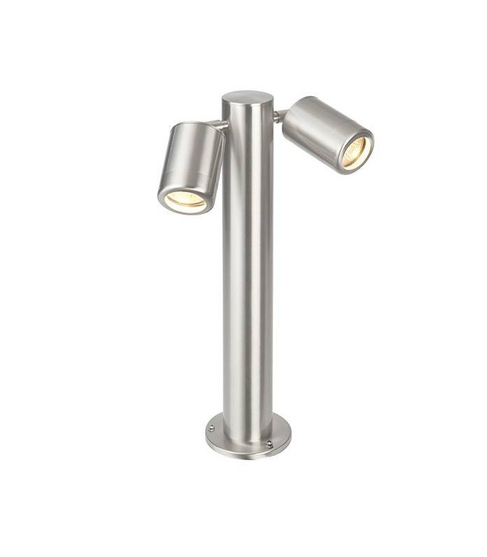 2 Light Outdoor Coastal Bollard Post Marine Grade Brushed Stainless Steel, Glass IP65, GU10