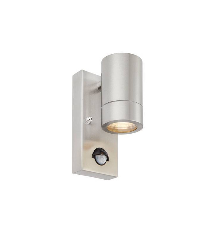 1 Light Outdoor PIR Coastal Wall Light Marine Grade Brushed Stainless Steel, Glass IP44, GU10