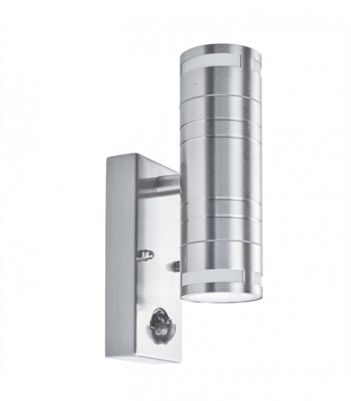2 Light Outdoor PIR Up Down Wall Light Stainless Steel IP44, GU10