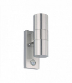 2 Light Outdoor Up Down Wall Light with PIR Motion Sensor Stainless Steel IP44, GU10