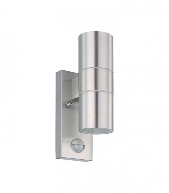 2 Light Outdoor Up Down Wall Light with PIR Motion Sensor Stainless Steel IP44, GU10