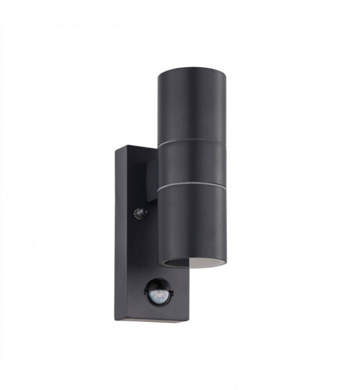 2 Light Outdoor Up Down Wall Light with PIR Motion Sensor Anthracite IP44, GU10