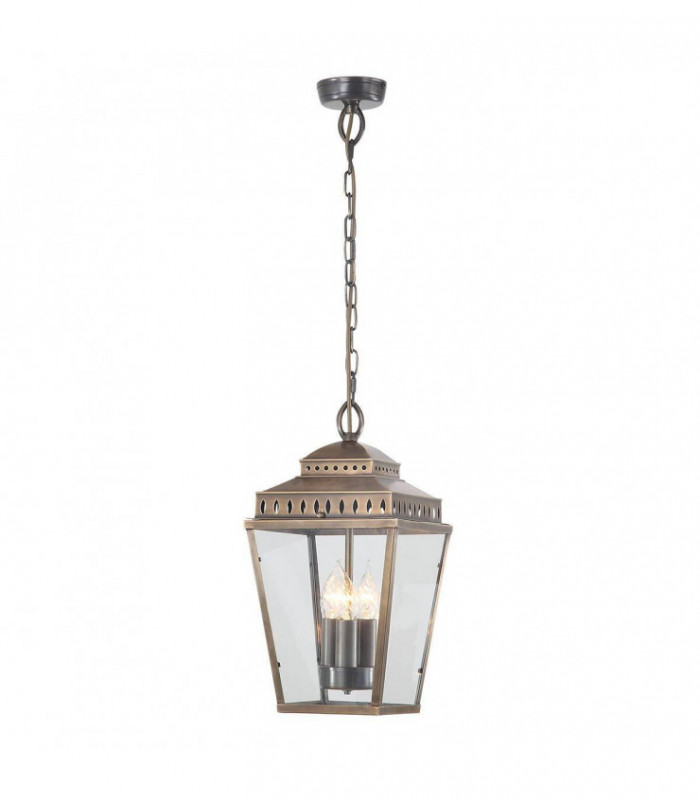 3 Light Outdoor Ceiling Chain Lantern Brass IP44, E14