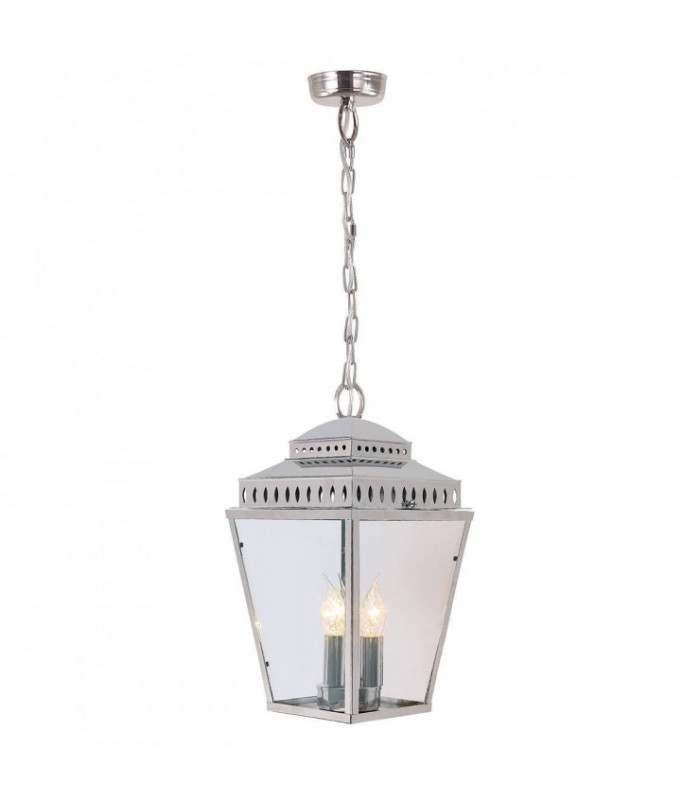3 Light Outdoor Ceiling Chain Lantern Polished Nickel IP44, E14