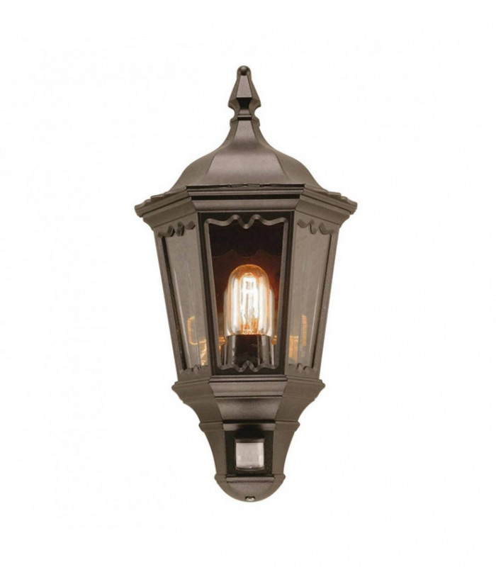 1 Light Outdoor Half Lantern Light Black with PIR Motion Sensor IP43, E27