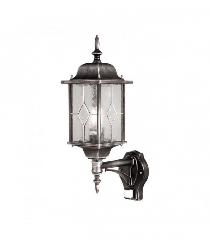 1 Light Outdoor Motion Sensor Lantern Light Black Silver IP43, E27
