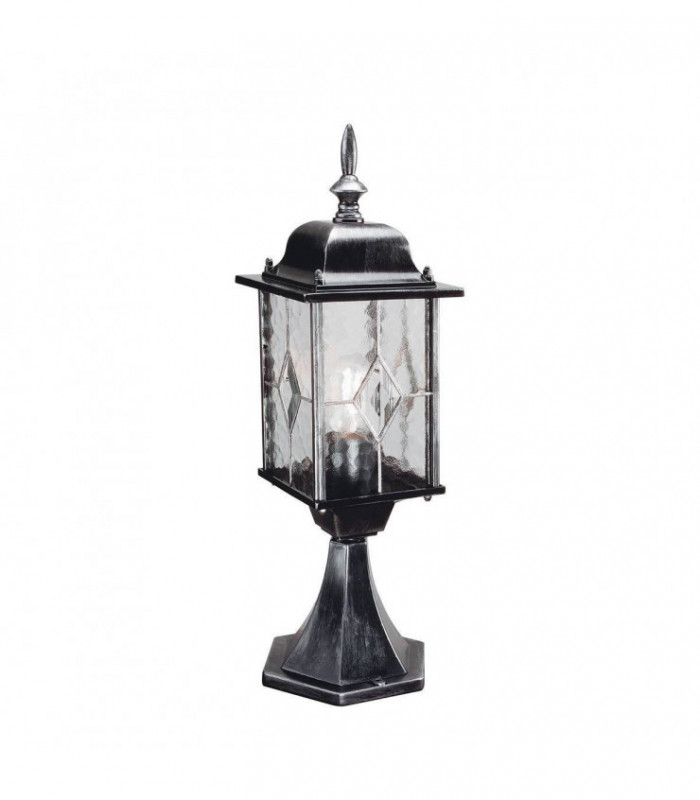 1 Light Outdoor Pedestal Lantern Black Silver IP43, E27