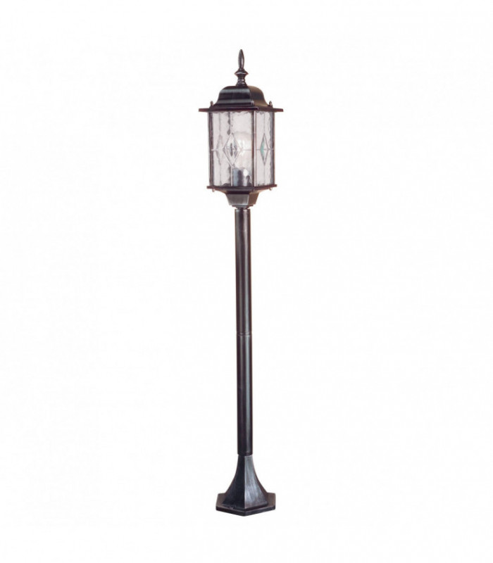 1 Light Outdoor Bollard Lantern Black Silver IP43, E27