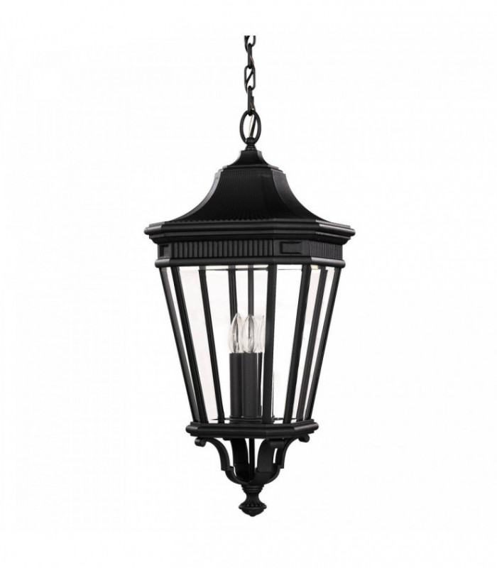 3 Light Large Outdoor Ceiling Chain Lantern Black, E14