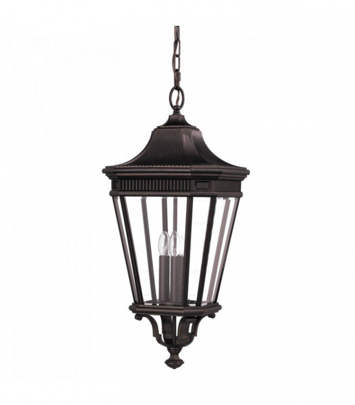 3 Light Large Outdoor Ceiling Chain Lantern Grecian Bronze, E14
