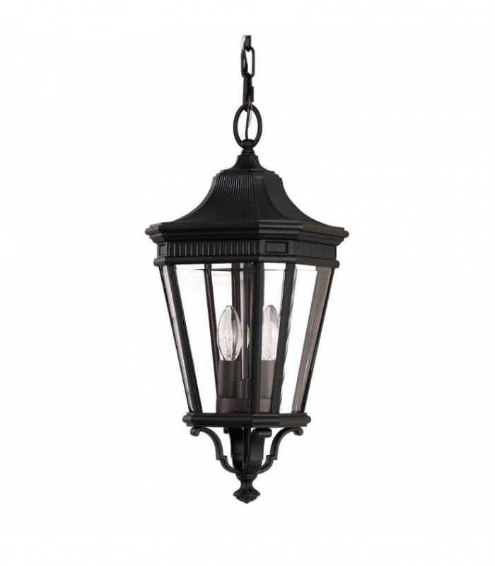 2 Light Medium Outdoor Ceiling Chain Lantern Black, E14
