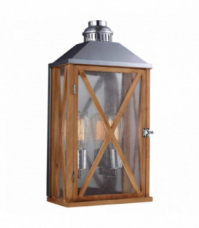 2 Light Outdoor Medium Wall Lantern Light Natural Oak IP44, E27
