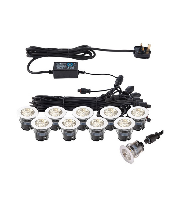 Outdoor Integrated LED Recessed Polished Stainless Steel & Clear 10 Light IP67