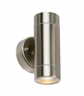 Outdoor Wall IP44 7W Brushed Stainless Steel & Clear Glass 2 Light Dimmable IP44 - GU10