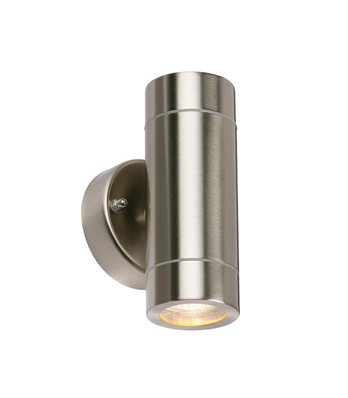 Outdoor Wall IP44 7W Brushed Stainless Steel & Clear Glass 2 Light Dimmable IP44 - GU10