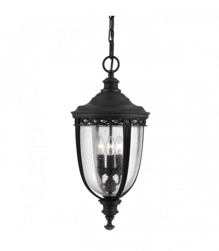3 Light Large Outdoor Ceiling Chain Lantern Black, E14