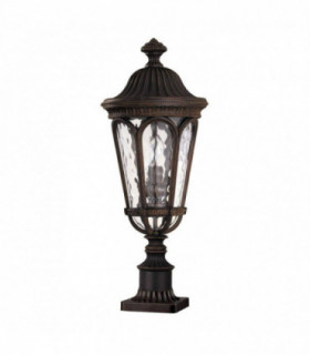 2 Light Outdoor Pedestal Light Walnut IP44, E14