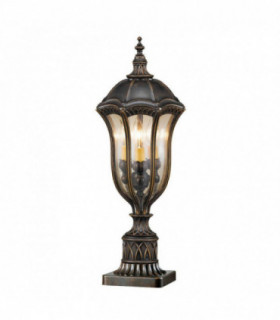 3 Light Outdoor Pedestal Lantern Walnut IP44, E14