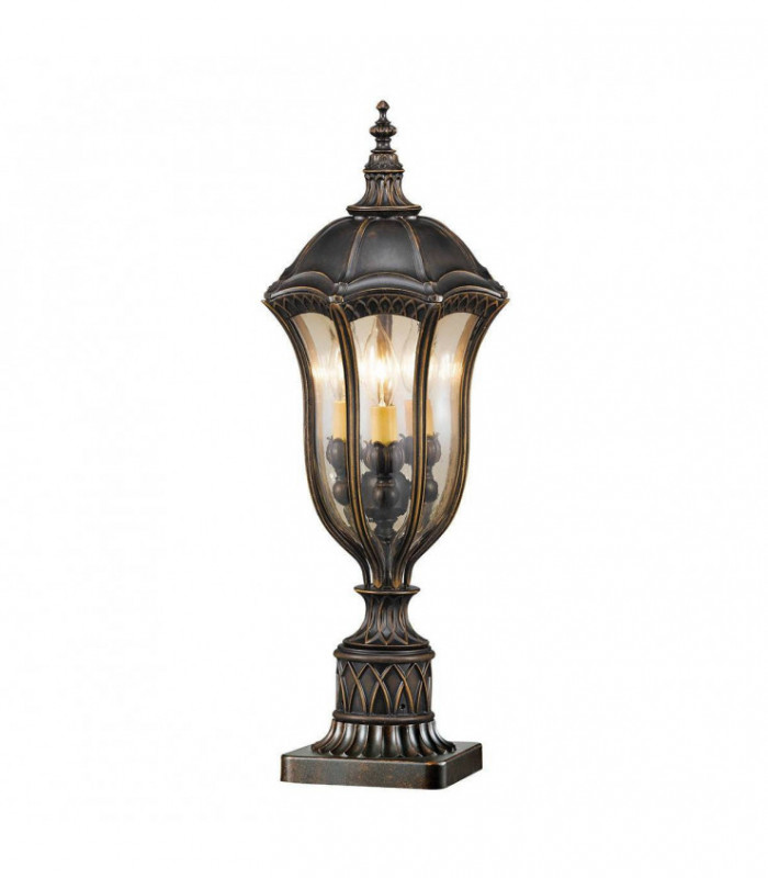 3 Light Outdoor Pedestal Lantern Walnut IP44, E14