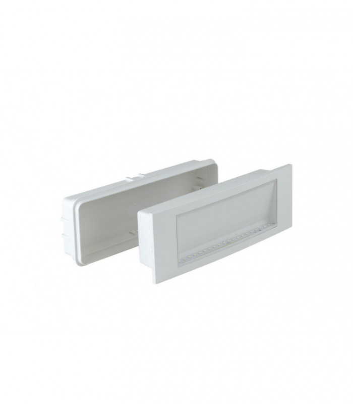 Outdoor Emergency LED Recessed Wall Light With Li-Ion Battery, White, IP40, 4000K