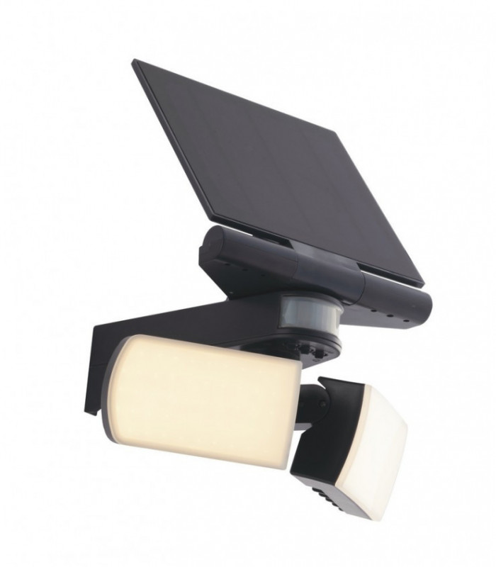 Outdoor Anthracite Thermoplastic LED Projector With Sensor And Solar Panel, Black, IP44, 4000K