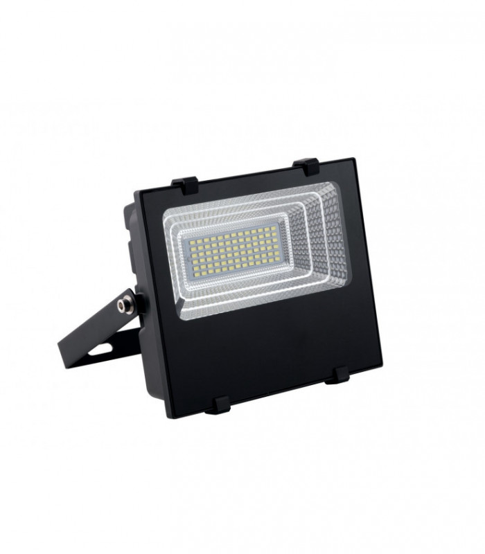 Outdoor Black Aluminum Flood Light With Solar Panel, Black, IP65, 6000K