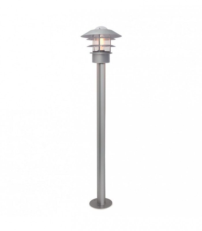 Outdoor 1 Light Bollard Lantern, Silver, IP44, E27
