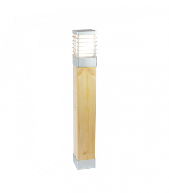 Outdoor Large Bollard Natural Wood & Galvanized , IP65, E27