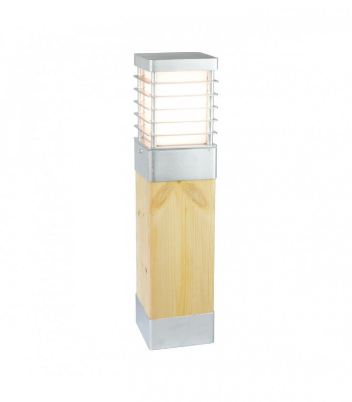 Outdoor Medium Bollard Natural Wood & Galvanized , IP65, E27