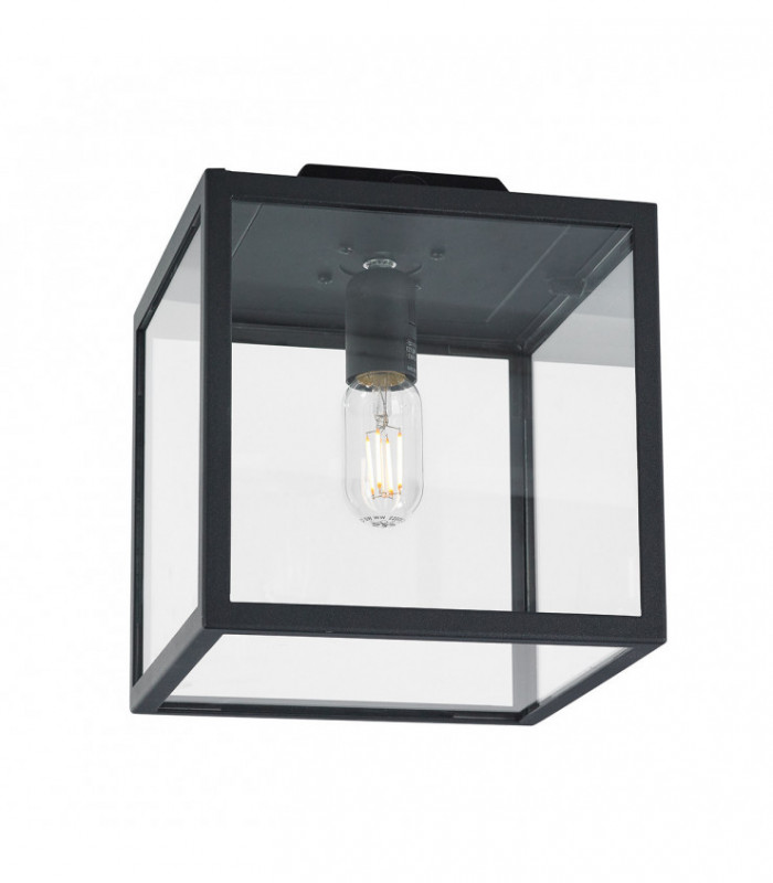 Outdoor Flush Ceiling Light, Cube, Black, IP44, E27