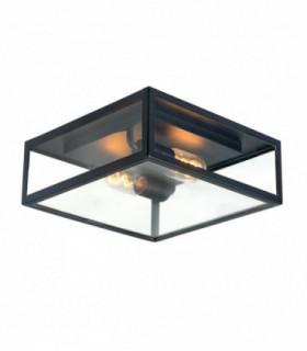 Outdoor Flush Ceiling Light, Flat, Black, IP44, E27