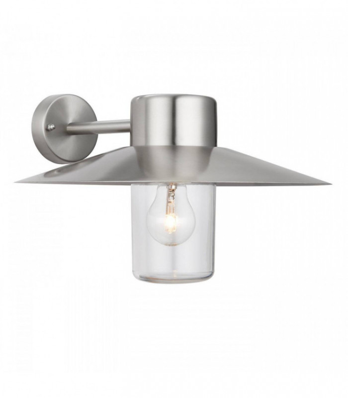 1 Light Outdoor Dome Wall Light Clear Glass, Polished Stainless Steel IP44, E27