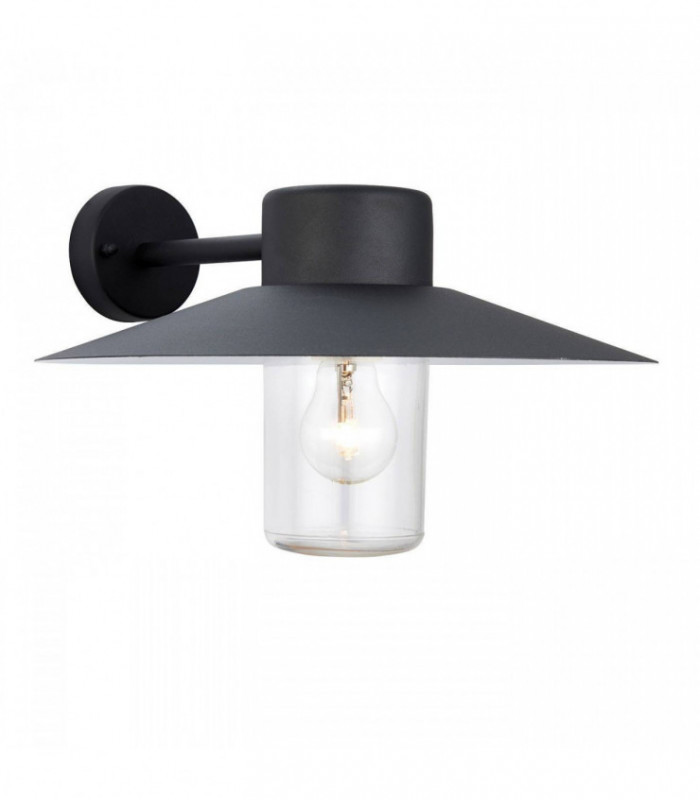 1 Light Outdoor Fisherman Dome Wall Light Clear Glass, Black Paint IP44, E27
