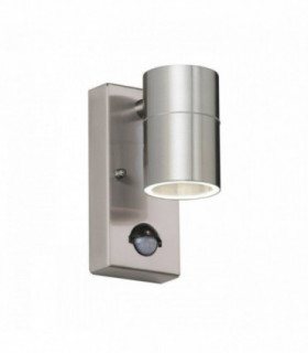 PIR 1 Light Outdoor Wall Light Clear Glass, Polished Stainless Steel IP44, GU10