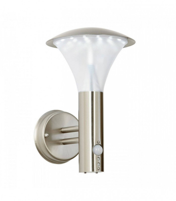 PIR 1 Light Outdoor Wall Light Brushed Stainless Steel, Frosted Polycarbonate IP44