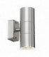 2 Light Outdoor Up Down Wall Light Clear Glass, Polished Stainless Steel IP44, GU10
