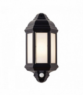 PIR 1 Light Outdoor Wall Lantern Frosted Polycarbonate, Matt Black Textured IP44, E27