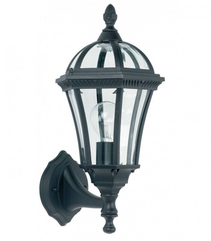 1 Light Outdoor Wall Lantern Clear Glass, Black Paint IP44, E27