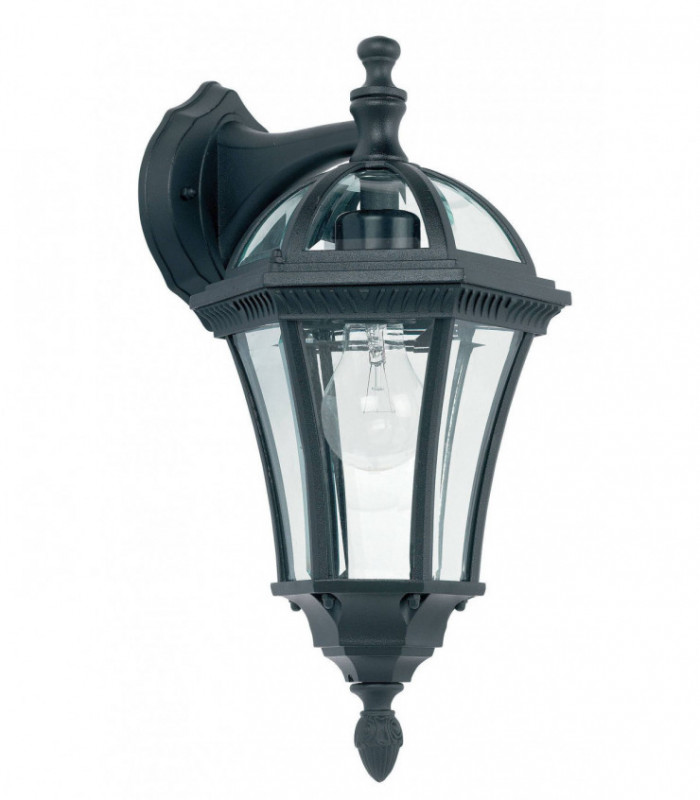 1 Light Outdoor Wall Lantern Clear Glass, Black Paint IP44, E27