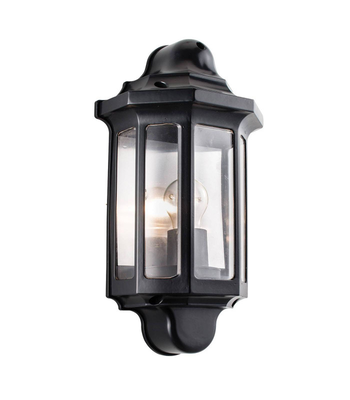 Outdoor Wall Lantern Satin Black Paint, Clear Polycarbonate IP44, E27