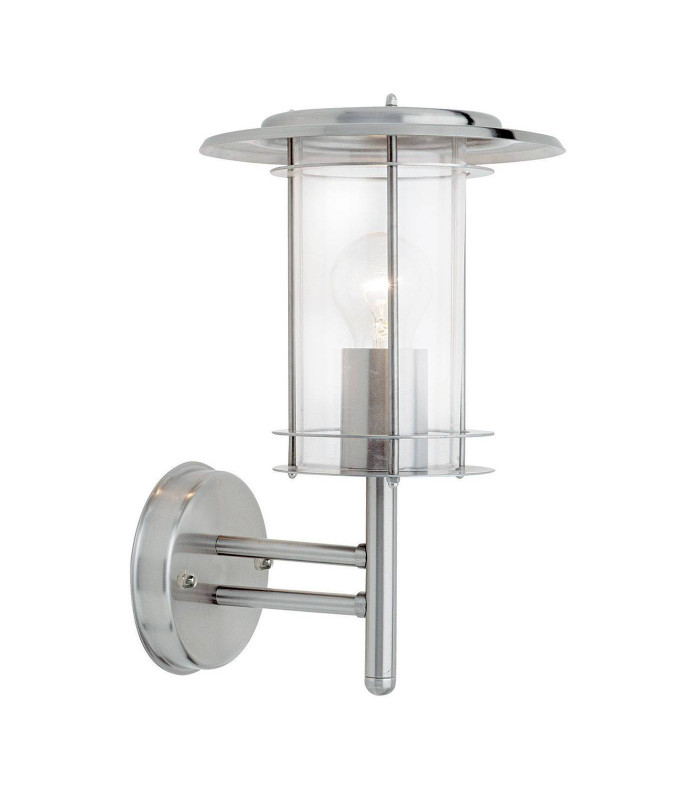 1 Light Outdoor Wall Lantern Polished Stainless Steel, Clear Polycarbonate IP44, E27