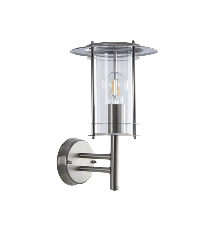 1 Light Outdoor Wall Lantern Polished Stainless Steel, Clear Polycarbonate IP44, E27