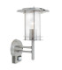 PIR 1 Light Outdoor Wall Lantern Polished Stainless Steel, Clear Polycarbonate IP44, E27