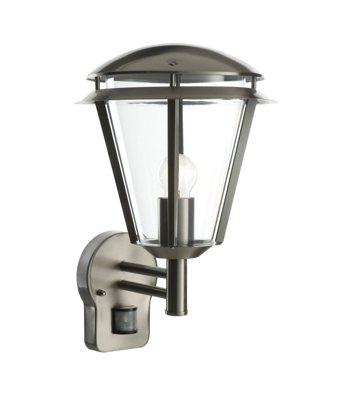 PIR 1 Light Outdoor Wall Lantern Stainless Steel, Polycarbonate IP44, E27