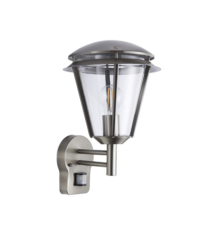 PIR 1 Light Outdoor Wall Lantern Stainless Steel, Polycarbonate IP44, E27