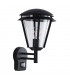 PIR 1 Light Outdoor Wall Lantern Matt Black, Clear Polycarbonate IP44, E27