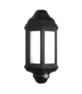 PIR 1 Light Outdoor Wall Light Frosted Polycarbonate, Matt Black Textured IP44, E27